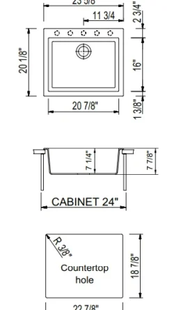 BOCCHI Campino Uno 24" Dual Mount Composite Granite Kitchen Sink, Metallic Black, 1606-505-0126