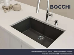 BOCCHI Campino Uno 27" Dual Mount Granite Kitchen Sink Kit, Matte Black, 1634-504-0126