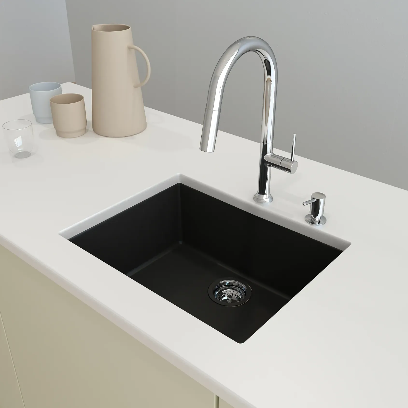 BOCCHI Campino Uno 24" Dual Mount Composite Granite Kitchen Sink, Matte Black, 1606-504-0126