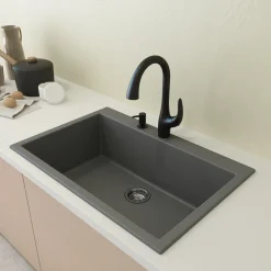 BOCCHI Campino Uno 33" Dual Mount Composite Granite Kitchen Sink, Concrete Gray, 1604-506-0126