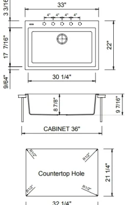 BOCCHI Campino Uno 33" Dual Mount Composite Granite Kitchen Sink, Concrete Gray, 1604-506-0126