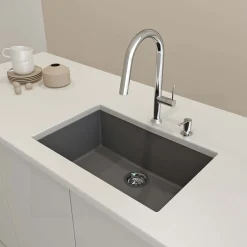 BOCCHI Campino Uno 27" Dual Mount Granite Kitchen Sink Kit, Concrete Gray, 1634-506-0126