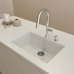 BOCCHI Campino Uno 27" Dual Mount Granite Kitchen Sink Kit, Milk White, 1634-507-0126