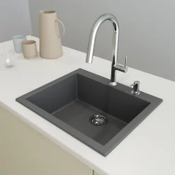 BOCCHI Campino Uno 24" Dual Mount Composite Granite Kitchen Sink, Concrete Gray, 1606-506-0126