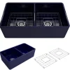 BOCCHI Classico 33" Fireclay Farmhouse Apron 50/50 Double Bowl Kitchen Sink, Sapphire Blue, 1139-010-0120