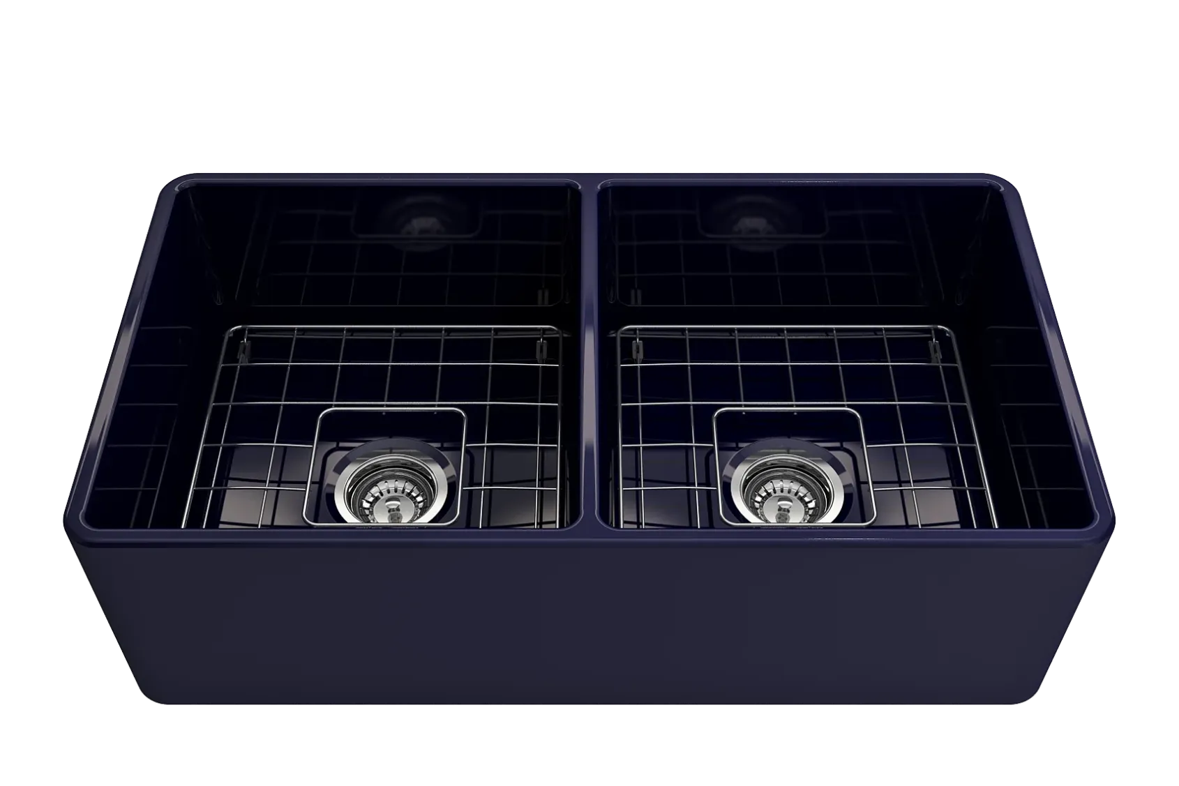 BOCCHI Classico 33" Fireclay Farmhouse Apron 50/50 Double Bowl Kitchen Sink, Sapphire Blue, 1139-010-0120