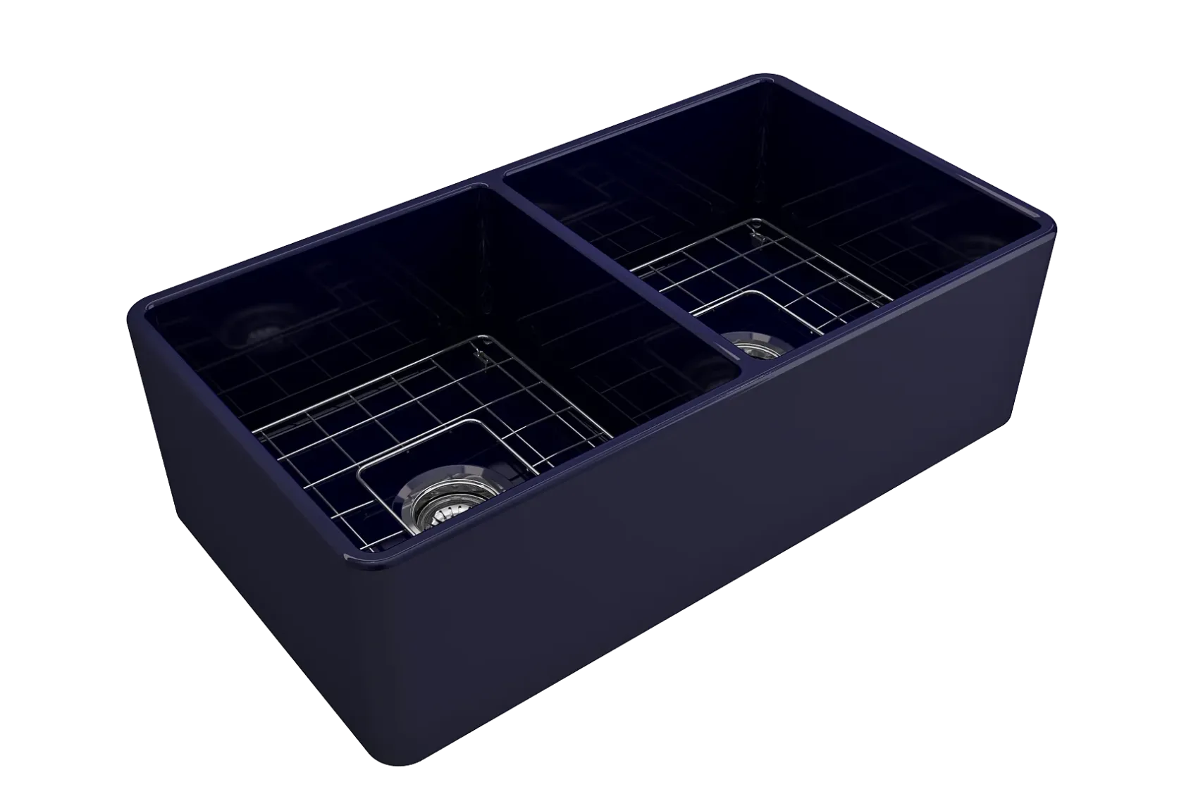 BOCCHI Classico 33" Fireclay Farmhouse Apron 50/50 Double Bowl Kitchen Sink, Sapphire Blue, 1139-010-0120