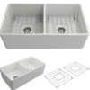 BOCCHI Classico 33" Fireclay Farmhouse Apron 50/50 Double Bowl Kitchen Sink, Matte White, 1139-002-0120