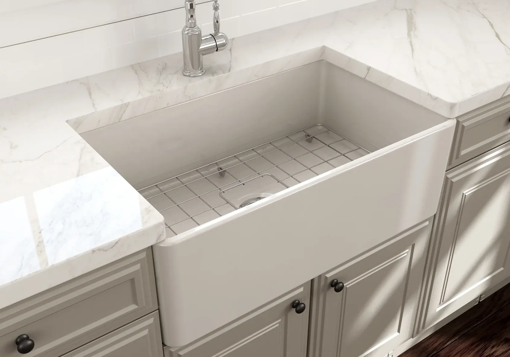 BOCCHI Classico 30" Fireclay Farmhouse Apron Single Bowl Kitchen Sink, Biscuit, 1138-014-0120
