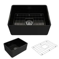 BOCCHI Classico 24" Fireclay Farmhouse Apron Single Bowl Kitchen Sink, Black, 1137-005-0120