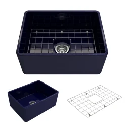 BOCCHI Classico 24" Fireclay Farmhouse Apron Single Bowl Kitchen Sink, Sapphire Blue, 1137-010-0120