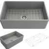BOCCHI Classico 30" Fireclay Farmhouse Apron Single Bowl Kitchen Sink, Matte Gray, 1138-006-0120