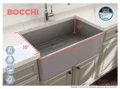BOCCHI Classico 30" Fireclay Farmhouse Apron Single Bowl Kitchen Sink, Matte Gray, 1138-006-0120