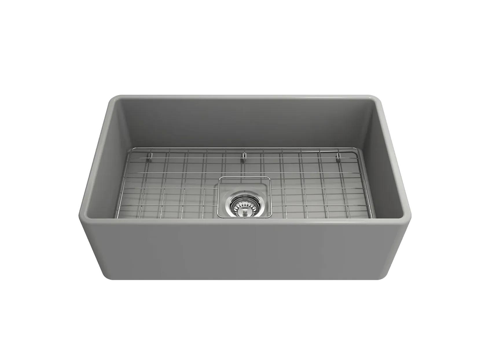 BOCCHI Classico 30" Fireclay Farmhouse Apron Single Bowl Kitchen Sink, Matte Gray, 1138-006-0120