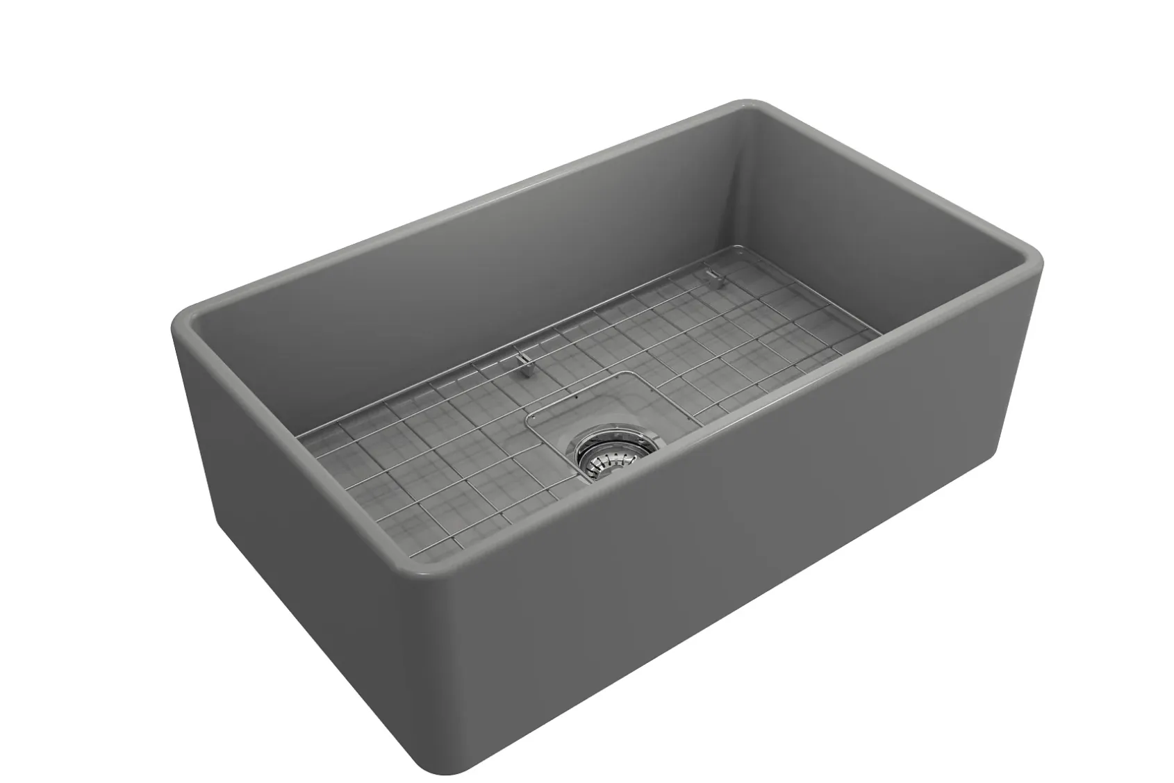 BOCCHI Classico 30" Fireclay Farmhouse Apron Single Bowl Kitchen Sink, Matte Gray, 1138-006-0120