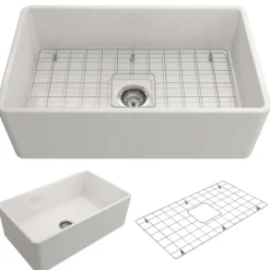 BOCCHI Classico 30" Fireclay Farmhouse Apron Single Bowl Kitchen Sink, White, 1138-001-0120