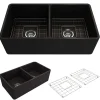 BOCCHI Classico 33" Fireclay Farmhouse Apron 50/50 Double Bowl Kitchen Sink, Matte Black, 1139-004-0120