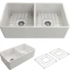 BOCCHI Classico 33" Fireclay Farmhouse Apron 50/50 Double Bowl Kitchen Sink, White, 1139-001-0120
