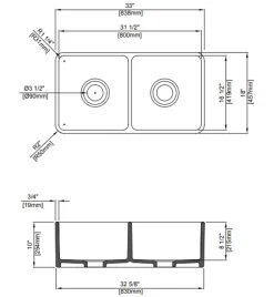 BOCCHI Classico 33" Fireclay Farmhouse Apron 50/50 Double Bowl Kitchen Sink, White, 1139-001-0120