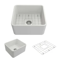 BOCCHI Classico 20" Fireclay Farmhouse Apron Single Bowl Kitchen Sink, Matte White, 1136-002-0120