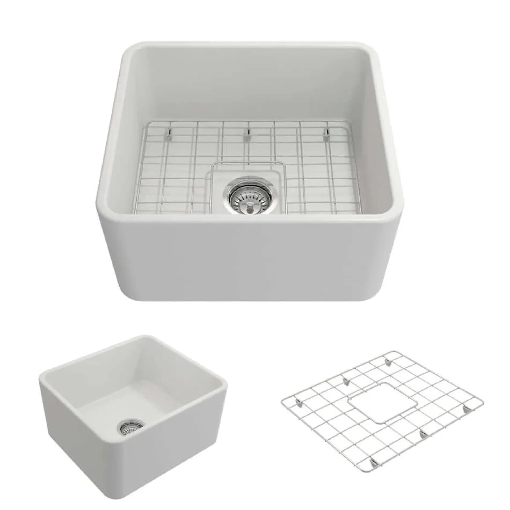 BOCCHI Classico 20" Fireclay Farmhouse Apron Single Bowl Kitchen Sink, Matte White, 1136-002-0120