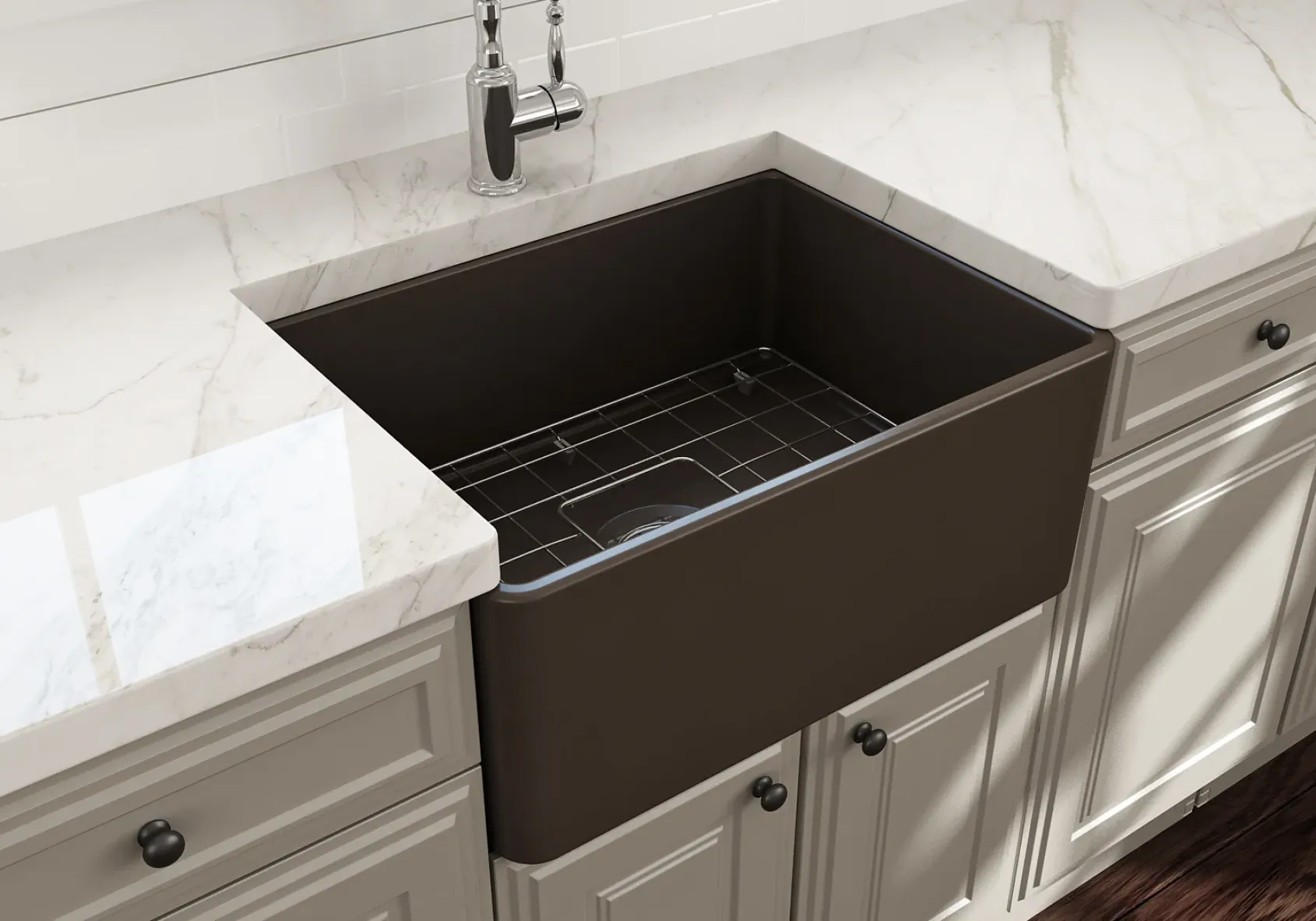 BOCCHI Classico 24" Fireclay Farmhouse Apron Single Bowl Kitchen Sink, Matte Brown, 1137-025-0120