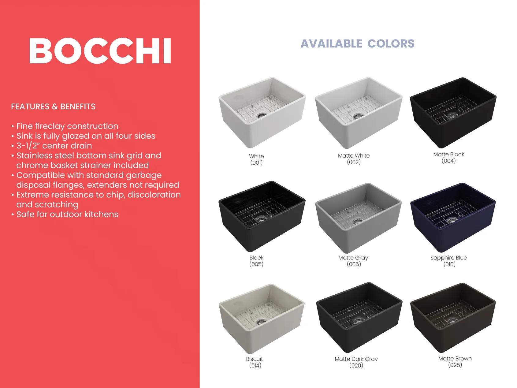 BOCCHI Classico 24" Fireclay Farmhouse Apron Single Bowl Kitchen Sink, Matte Brown, 1137-025-0120