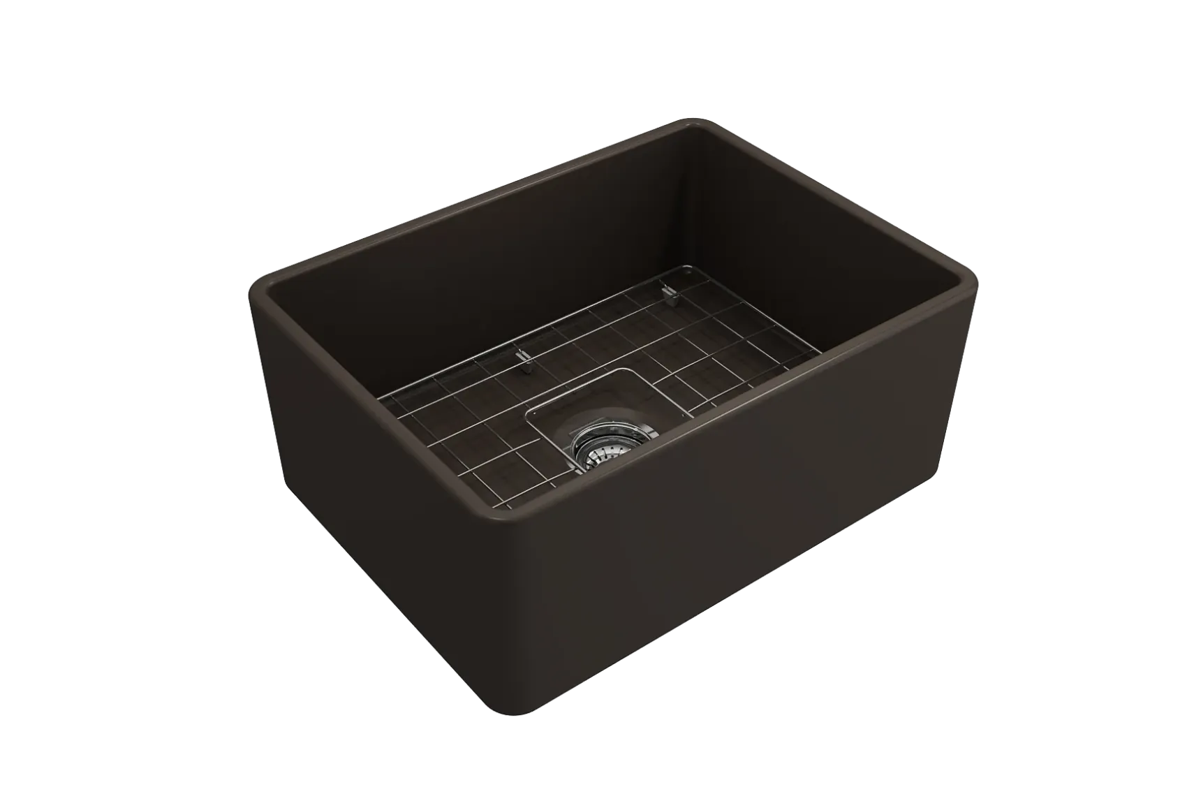 BOCCHI Classico 24" Fireclay Farmhouse Apron Single Bowl Kitchen Sink, Matte Brown, 1137-025-0120