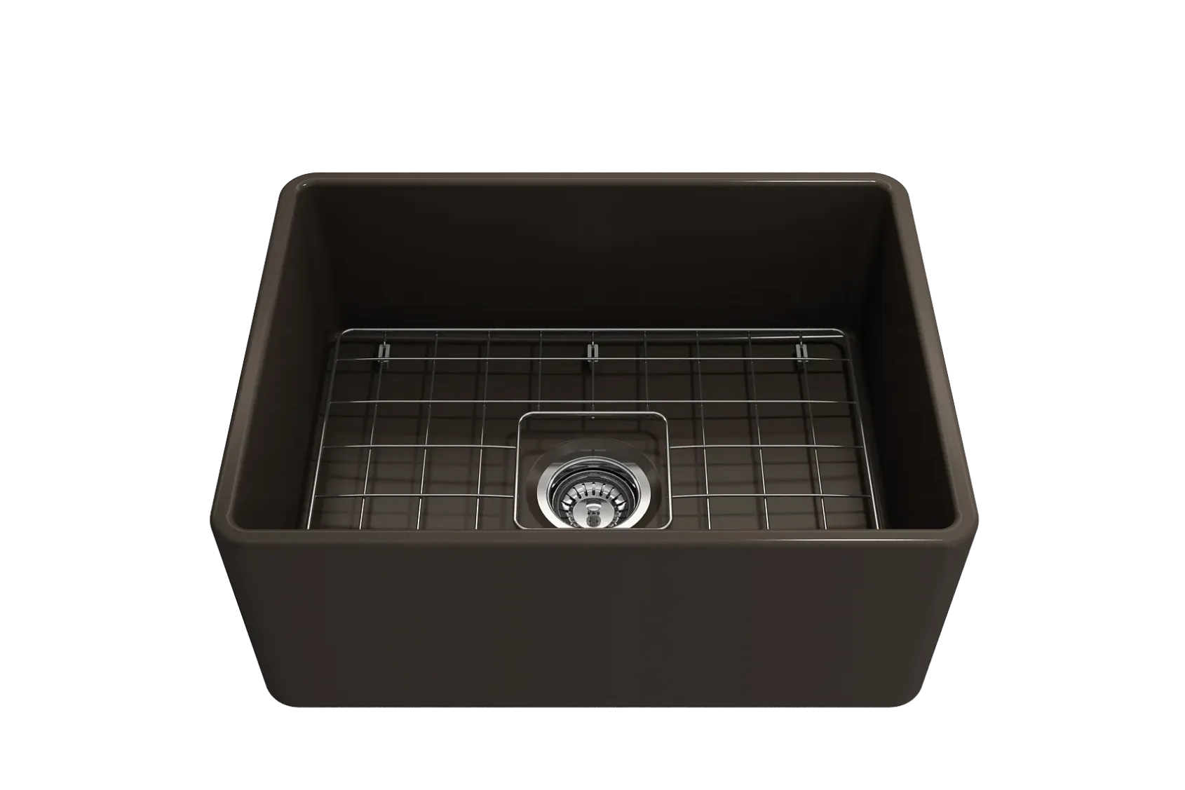 BOCCHI Classico 24" Fireclay Farmhouse Apron Single Bowl Kitchen Sink, Matte Brown, 1137-025-0120