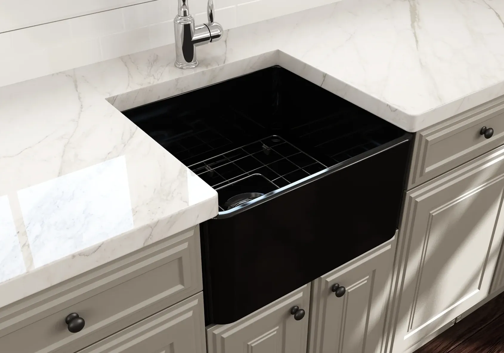 BOCCHI Classico 20" Fireclay Farmhouse Apron Single Bowl Kitchen Sink, Matte Black, 1136-004-0120