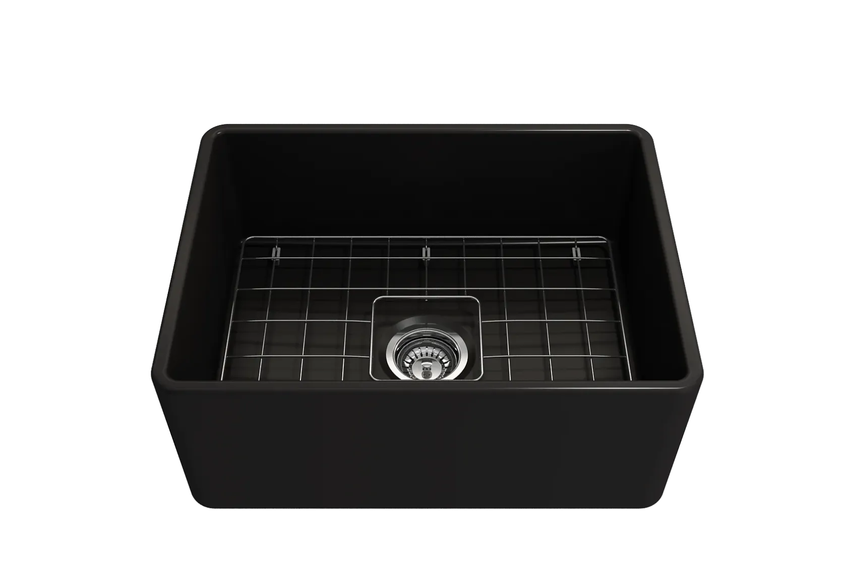 BOCCHI Classico 24" Fireclay Farmhouse Apron Single Bowl Kitchen Sink, Matte Black, 1137-004-0120