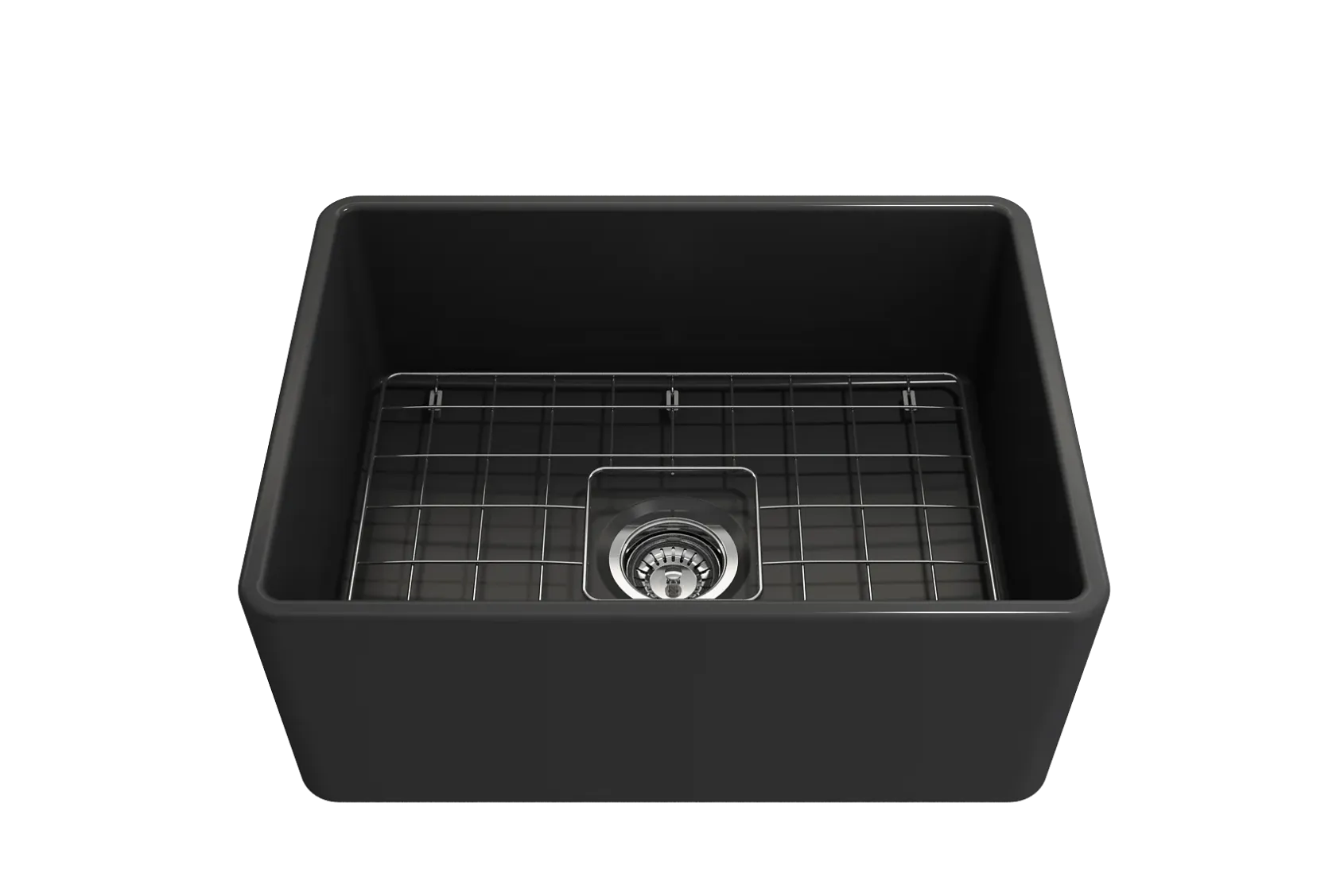 BOCCHI Classico 24" Fireclay Farmhouse Apron Single Bowl Kitchen Sink, Matte Dark Gray, 1137-020-0120