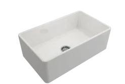 BOCCHI Classico 30" Fireclay Farmhouse Sink Kit with Faucet and Accessories, White (sink) / Stainless Steel (faucet), 1138-001-2020SS