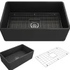 BOCCHI Classico 30" Fireclay Farmhouse Apron Single Bowl Kitchen Sink, Matte Dark Gray, 1138-020-0120