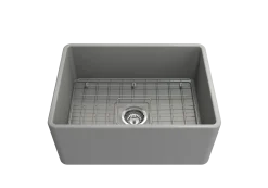 BOCCHI Classico 24" Fireclay Farmhouse Apron Single Bowl Kitchen Sink, Matte Gray, 1137-006-0120