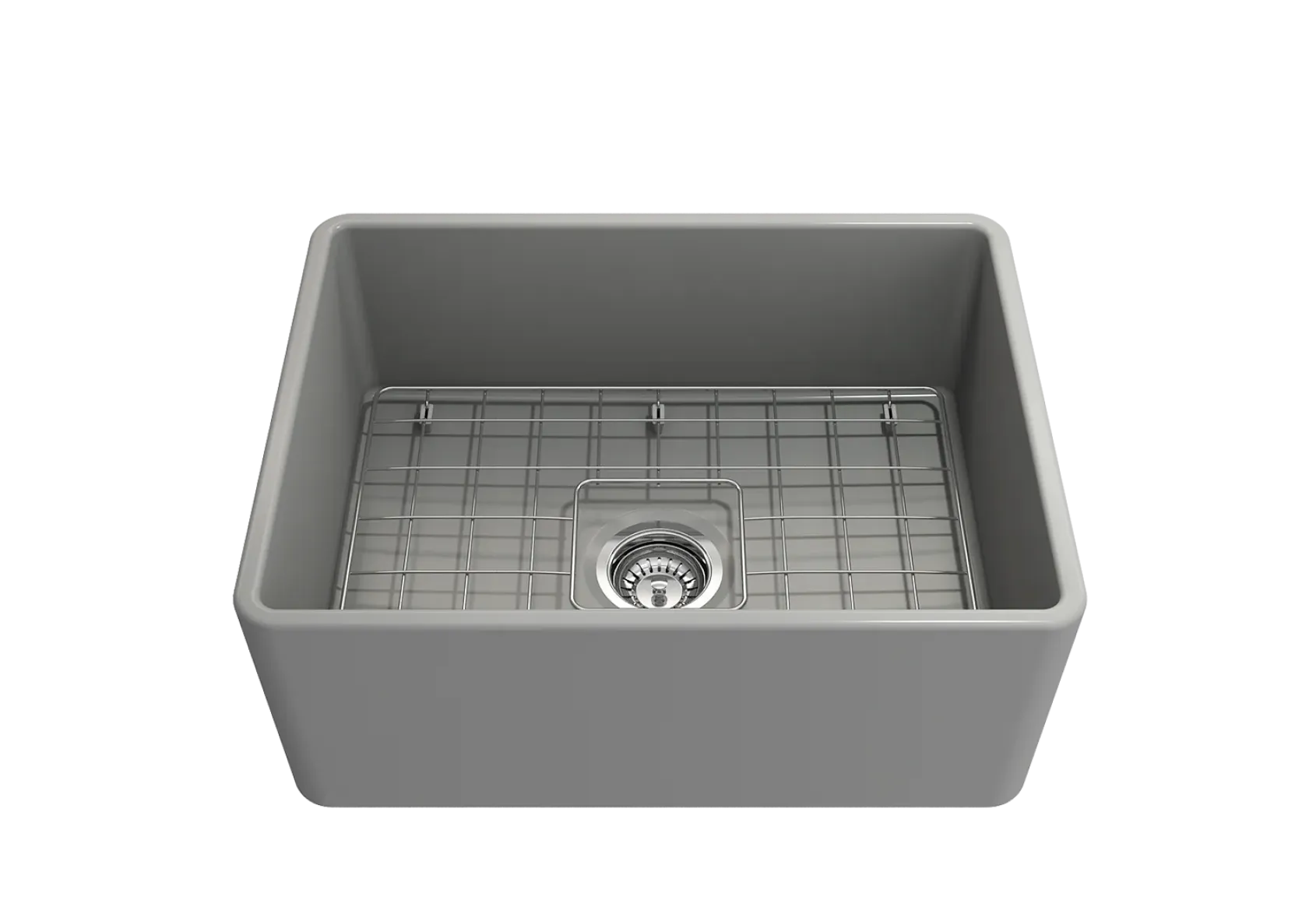 BOCCHI Classico 24" Fireclay Farmhouse Apron Single Bowl Kitchen Sink, Matte Gray, 1137-006-0120