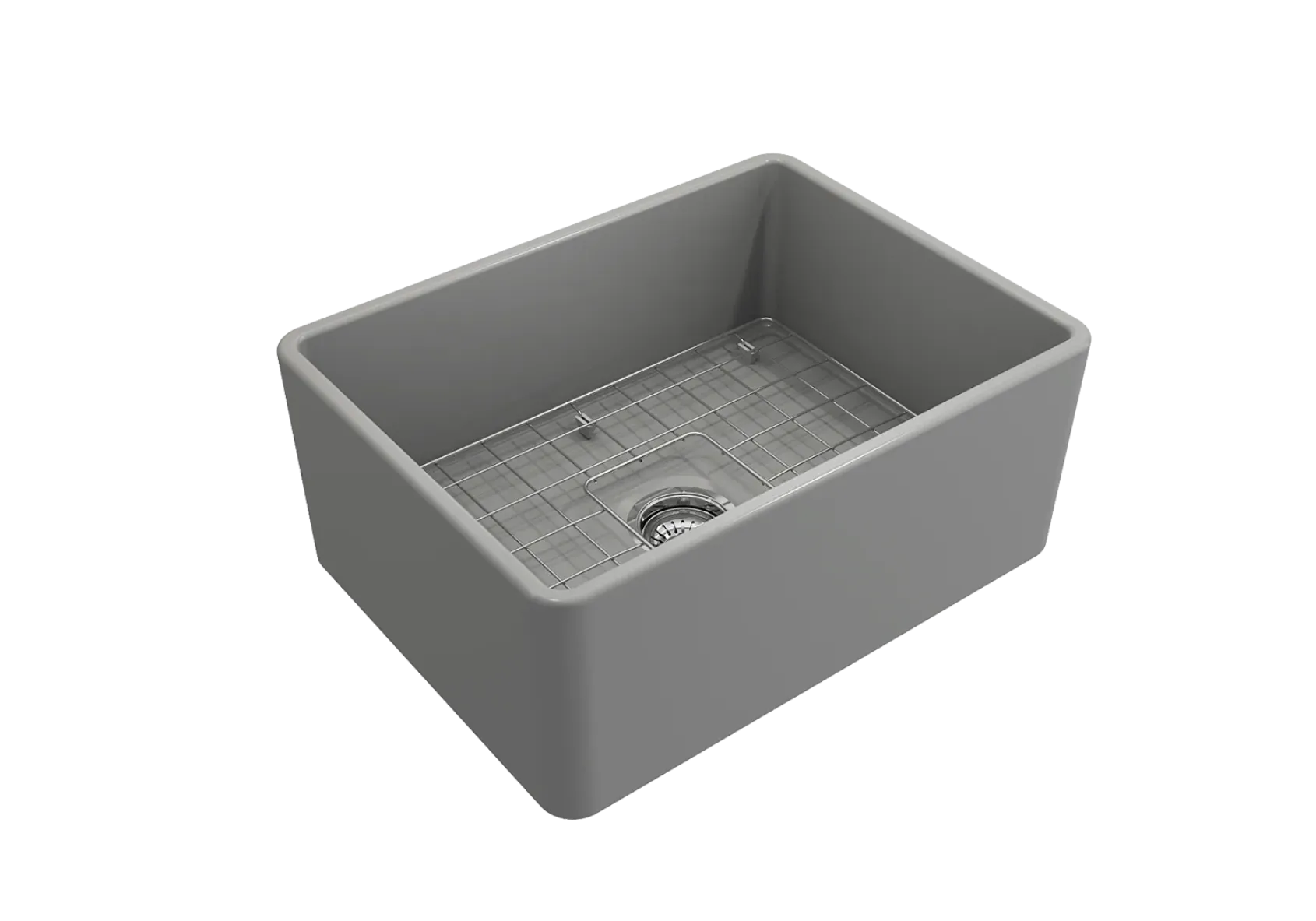 BOCCHI Classico 24" Fireclay Farmhouse Apron Single Bowl Kitchen Sink, Matte Gray, 1137-006-0120