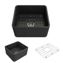 BOCCHI Classico 20" Fireclay Farmhouse Apron Single Bowl Kitchen Sink, Matte Dark Gray, 1136-020-0120