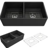 BOCCHI Classico 33" Fireclay Farmhouse Apron 50/50 Double Bowl Kitchen Sink, Matte Dark Gray, 1139-020-0120