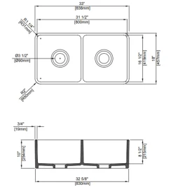 BOCCHI Classico 33" Fireclay Farmhouse Sink Kit with Faucet and Accessories, 50/50 Double Bowl, White (sink) / Chrome (faucet), 1139-001-2020CH