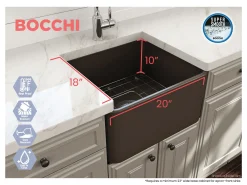 BOCCHI Classico 20" Fireclay Farmhouse Apron Single Bowl Kitchen Sink, Matte Brown, 1136-025-0120