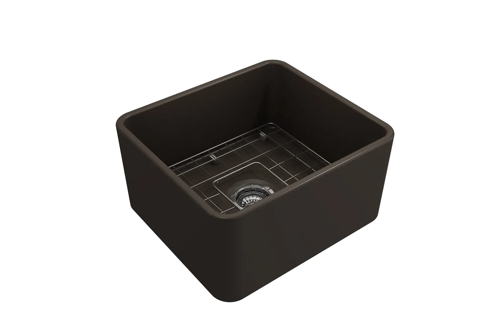BOCCHI Classico 20" Fireclay Farmhouse Apron Single Bowl Kitchen Sink, Matte Brown, 1136-025-0120