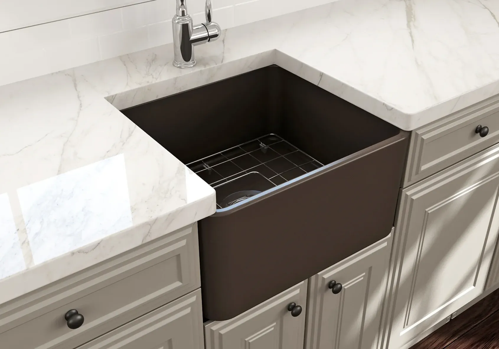 BOCCHI Classico 20" Fireclay Farmhouse Apron Single Bowl Kitchen Sink, Matte Brown, 1136-025-0120