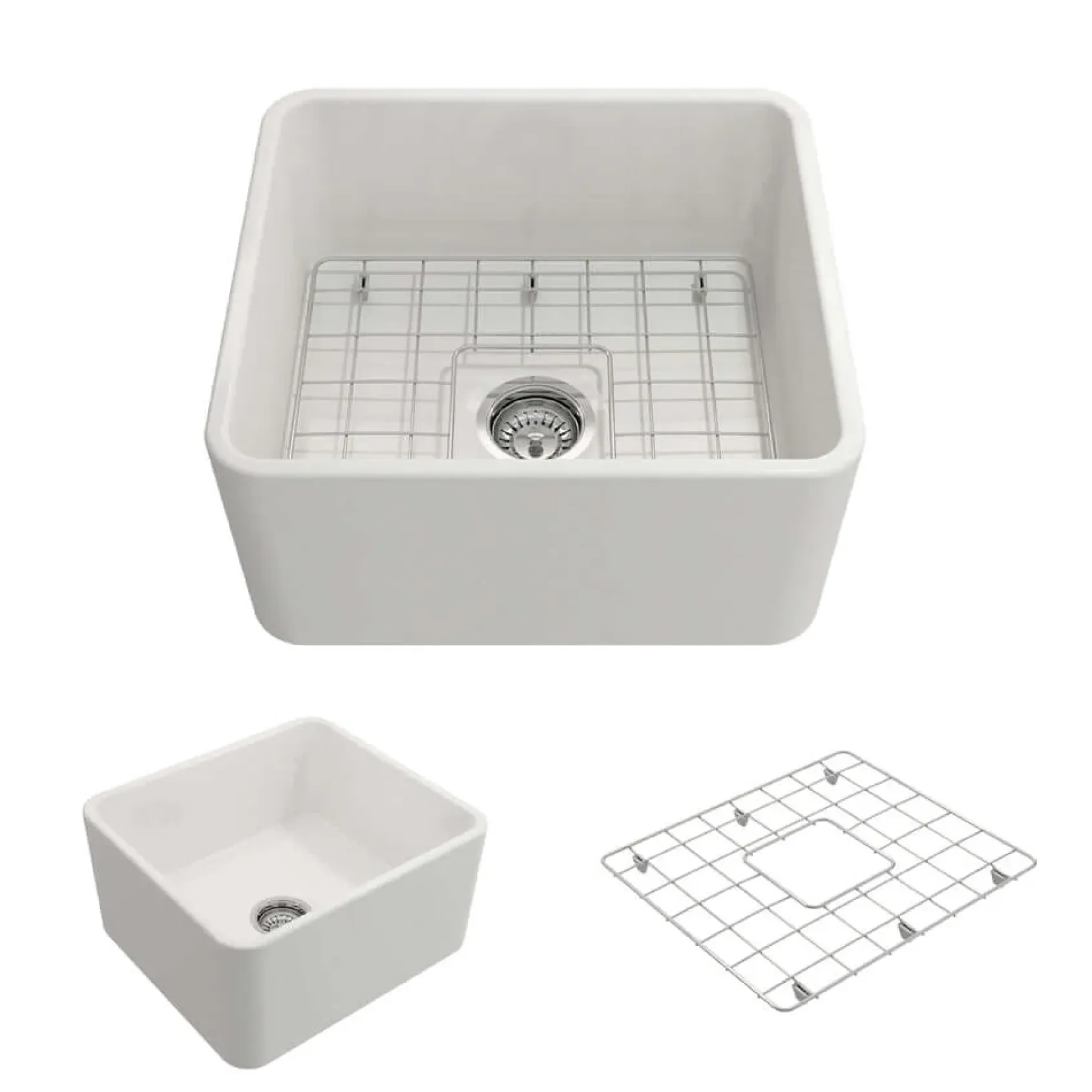BOCCHI Classico 20" Fireclay Farmhouse Apron Single Bowl Kitchen Sink, White, 1136-001-0120