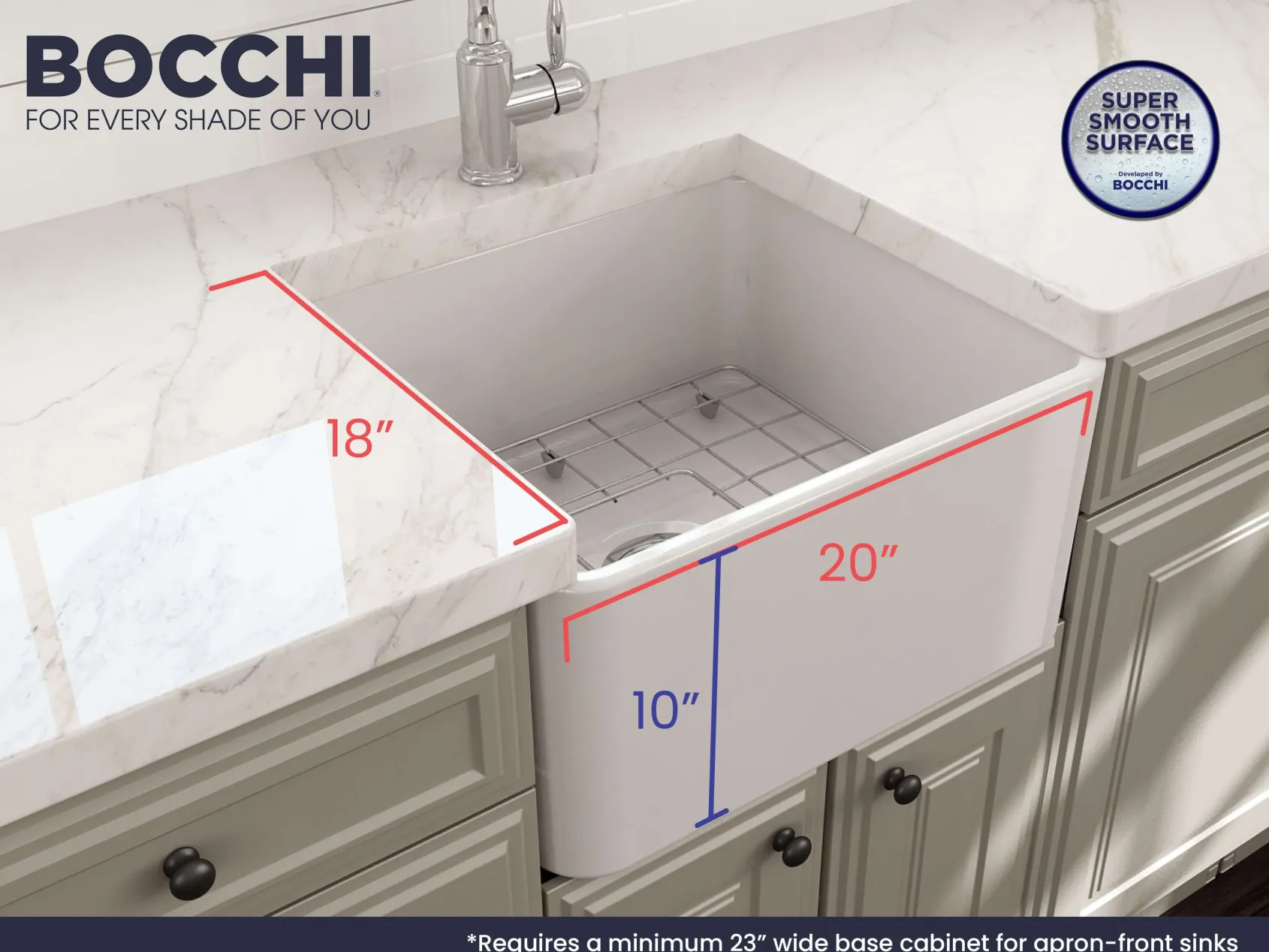 BOCCHI Classico 20" Fireclay Farmhouse Apron Single Bowl Kitchen Sink, White, 1136-001-0120
