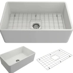 BOCCHI Classico 30" Fireclay Farmhouse Apron Single Bowl Kitchen Sink, Matte White, 1138-002-0120