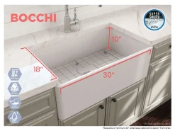 BOCCHI Classico 30" Fireclay Farmhouse Apron Single Bowl Kitchen Sink, Matte White, 1138-002-0120