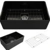 BOCCHI Classico 30" Fireclay Farmhouse Apron Single Bowl Kitchen Sink, Black, 1138-005-0120