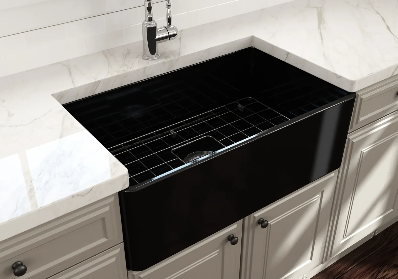 BOCCHI Classico 30" Fireclay Farmhouse Apron Single Bowl Kitchen Sink, Black, 1138-005-0120
