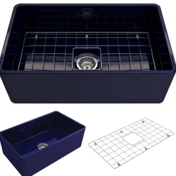 BOCCHI Classico 30" Fireclay Farmhouse Apron Single Bowl Kitchen Sink, Sapphire Blue, 1138-010-0120